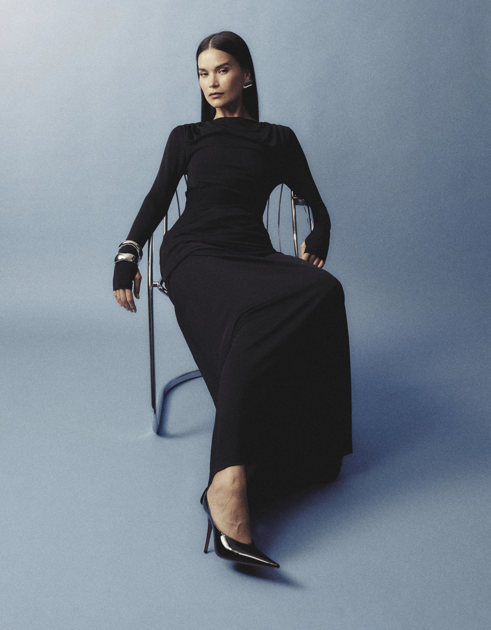 Lure Maxi Dress - Mossman | Black Mesh Panelled Long Sleeve Dress | Image 2