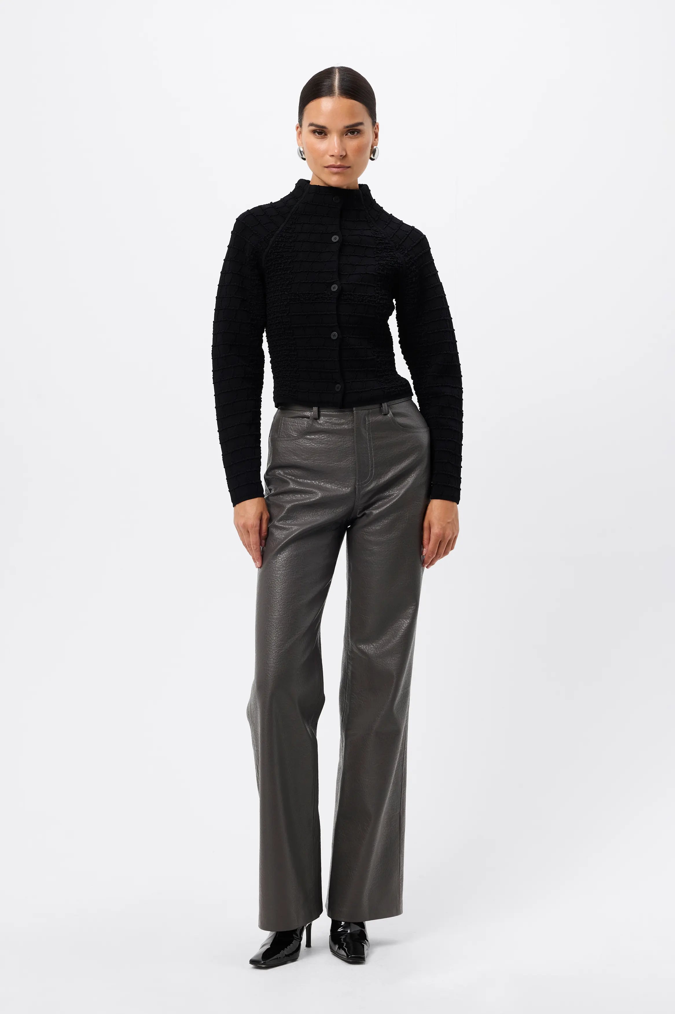 Carter Cardigan - Mossman | Black Crocodile Texture Knit Top | Image 4