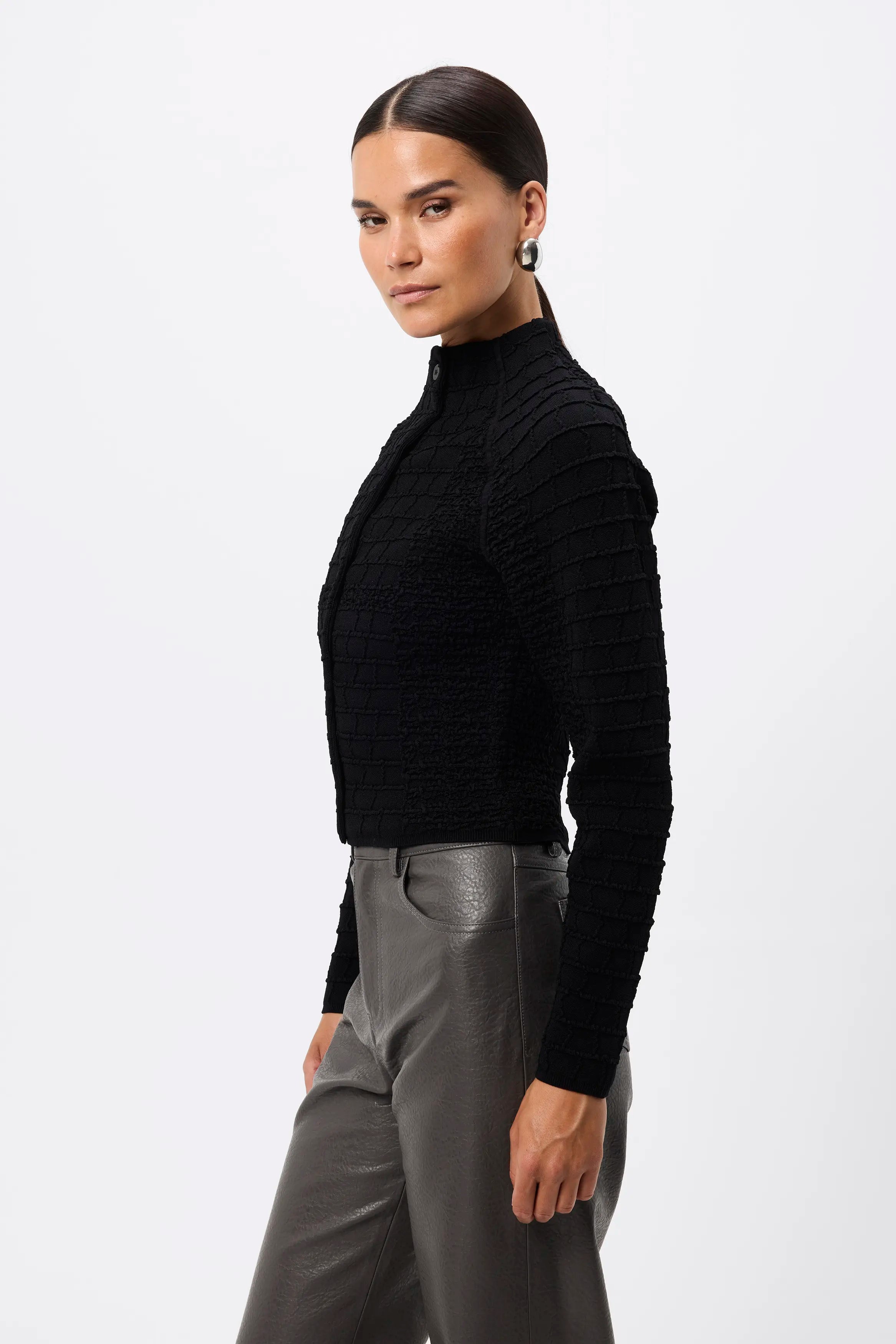 Carter Cardigan - Mossman | Black Crocodile Texture Knit Top | Image 6