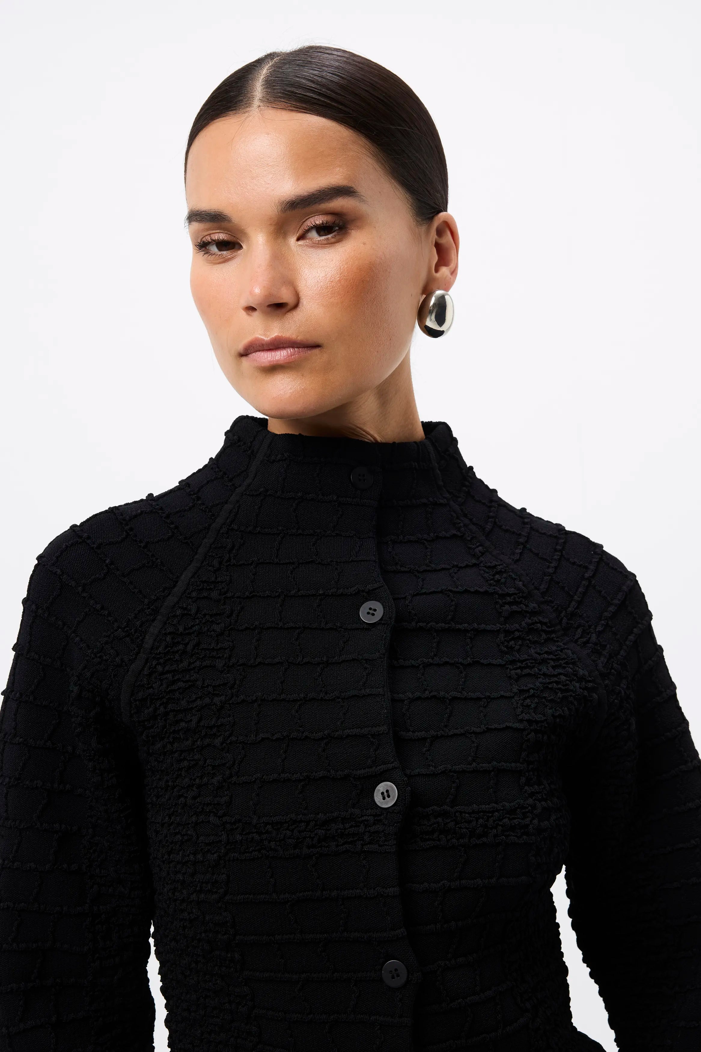 Carter Cardigan - Mossman | Black Crocodile Texture Knit Top | Image 7