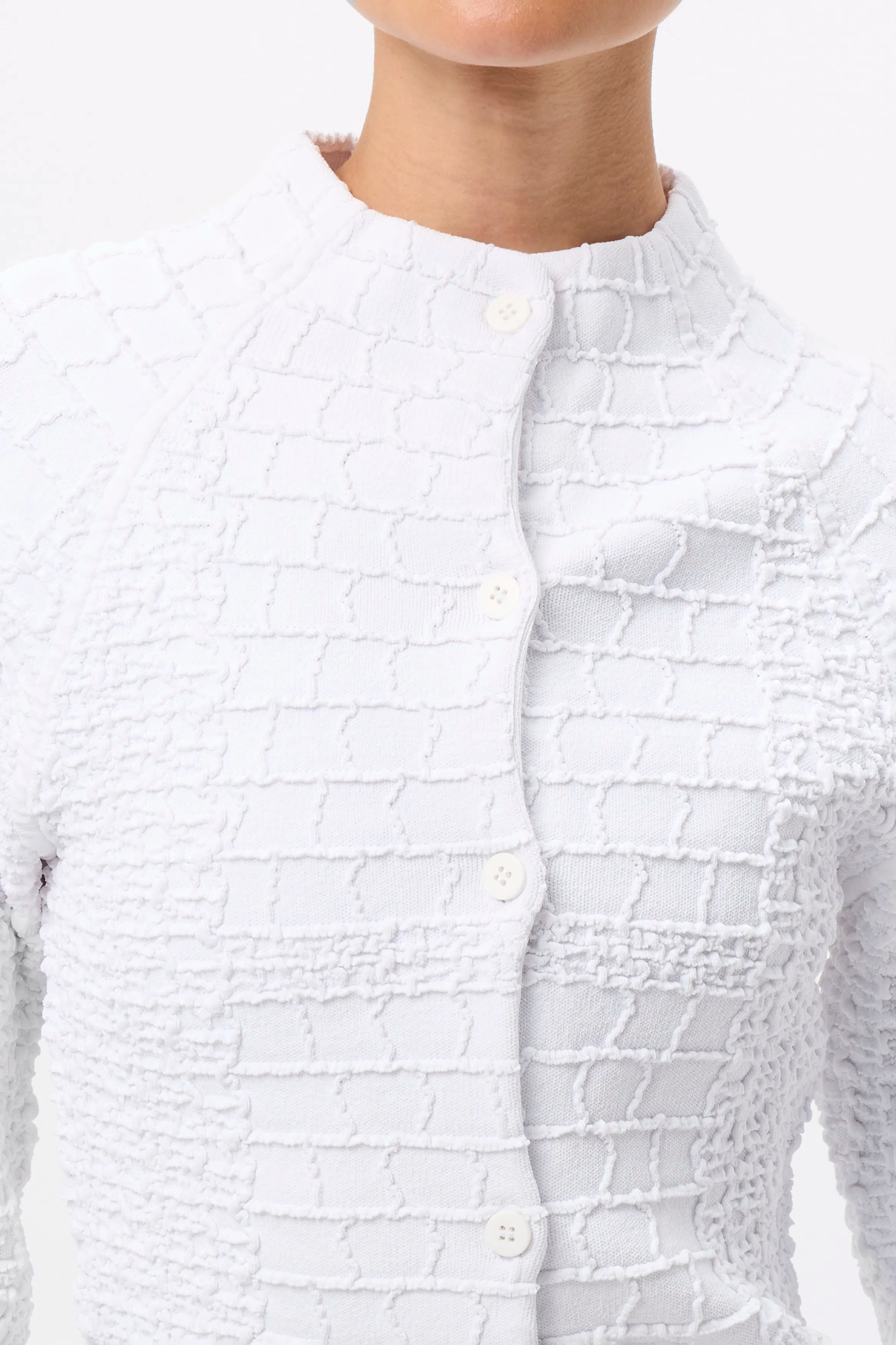 Carter Cardigan - Mossman | White Crocodile Texture Knit Top | Image 3