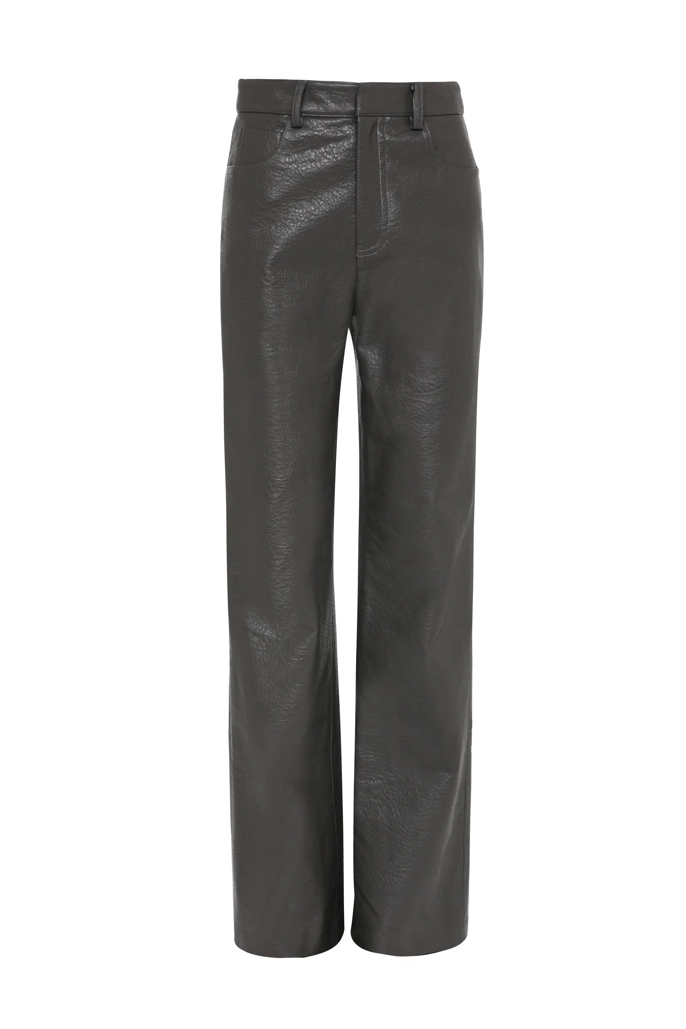 Jordan Wide Leg Pant - Mossman | Grey Pebbled Leather High Waisted Fit | Ghost Image