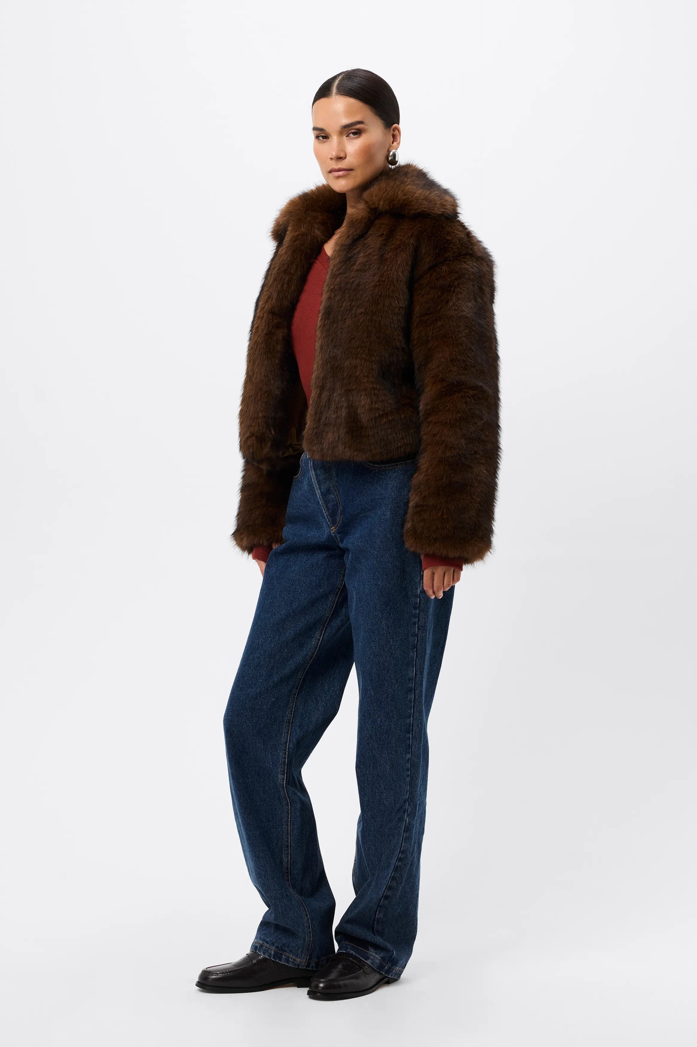 Miranda Jacket - Mossman | Plush Faux Fur Women's Brown Short Coat | Image 8
