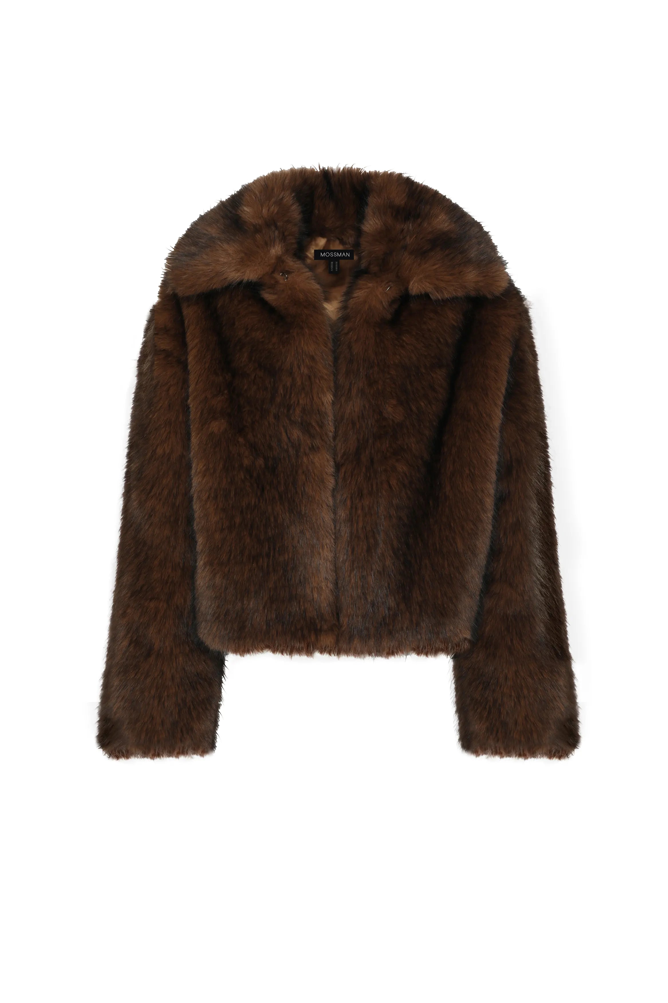 Miranda Jacket - Mossman | Plush Faux Fur Women's Brown Short Coat | Ghost Image