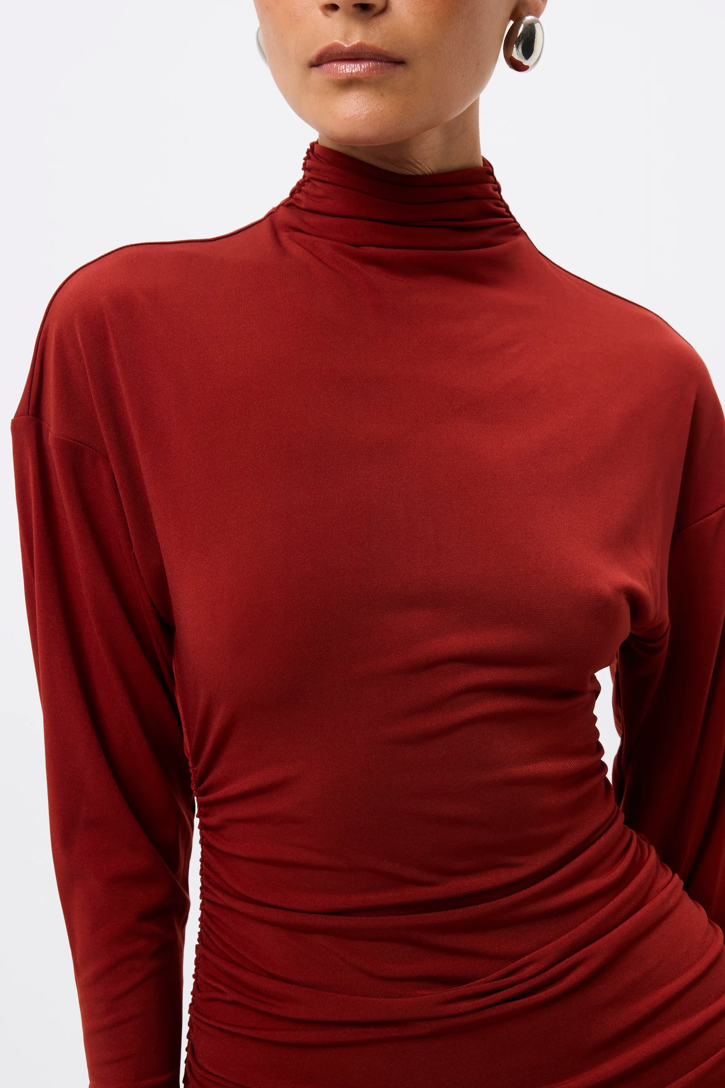 On & On Maxi Dress - Mossman | Red Stretch Jersey Long Sleeve Dress | Image 3
