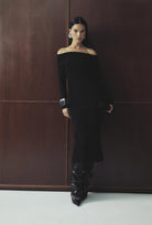 Carter Knit Midi Dress - Mossman | Black Crocodile Off Shoulder Dress | Image 2