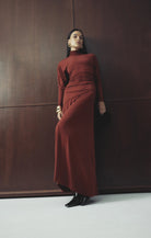 On & On Maxi Dress - Mossman | Red Stretch Jersey Long Sleeve Dress | Campaign Image