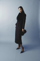Andrea Coat - Mossman | Black Faux Fur Collar Longline Overcoat | Image 2