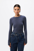 The Brooklyn Top - Mossman | Blue Ribbed Jersey Top | Image 1