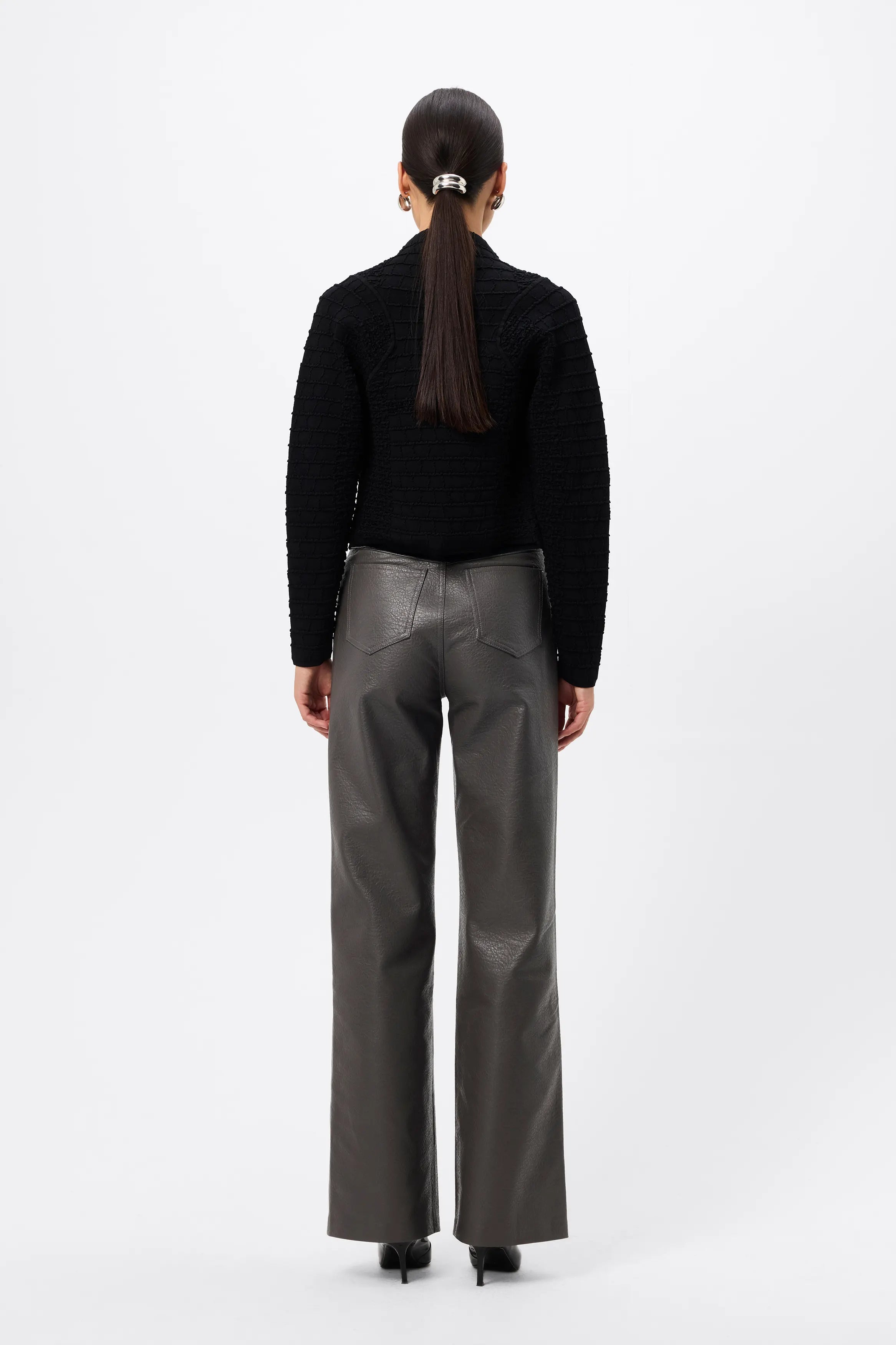 Carter Cardigan - Mossman | Black Crocodile Texture Knit Top | Image 8