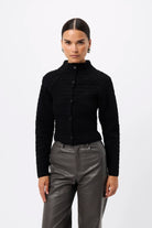Carter Cardigan - Mossman | Black Crocodile Texture Knit Top | Image 1