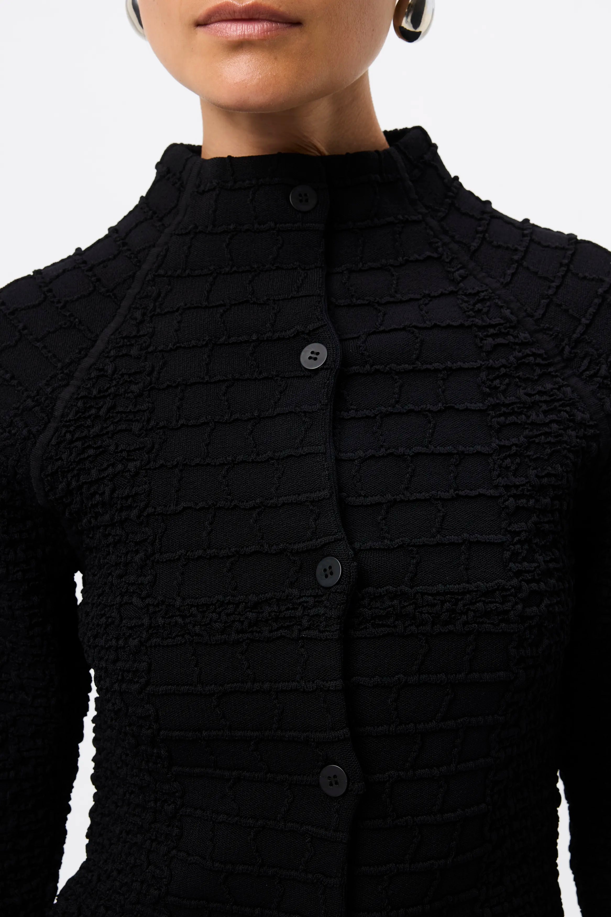 Carter Cardigan - Mossman | Black Crocodile Texture Knit Top | Image 3