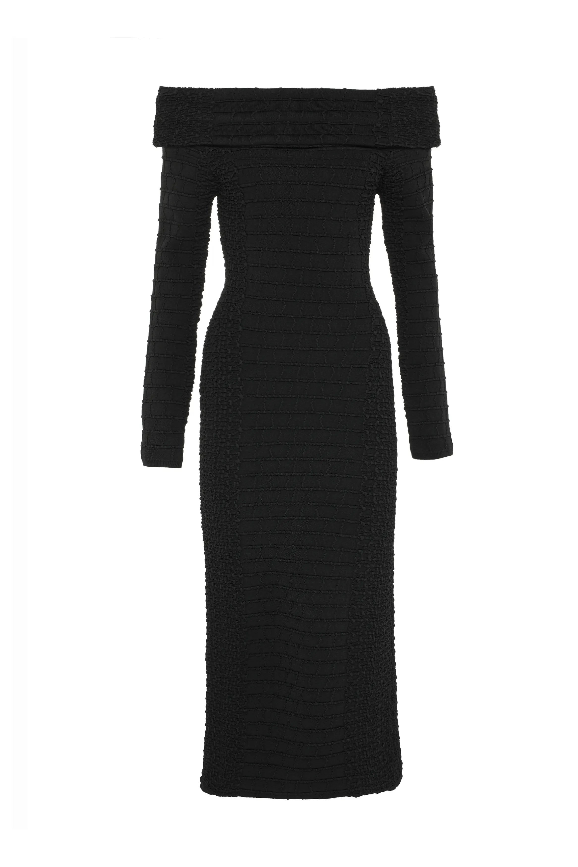 Carter Knit Midi Dress - Mossman | Black Crocodile Off Shoulder Dress | Ghost Image