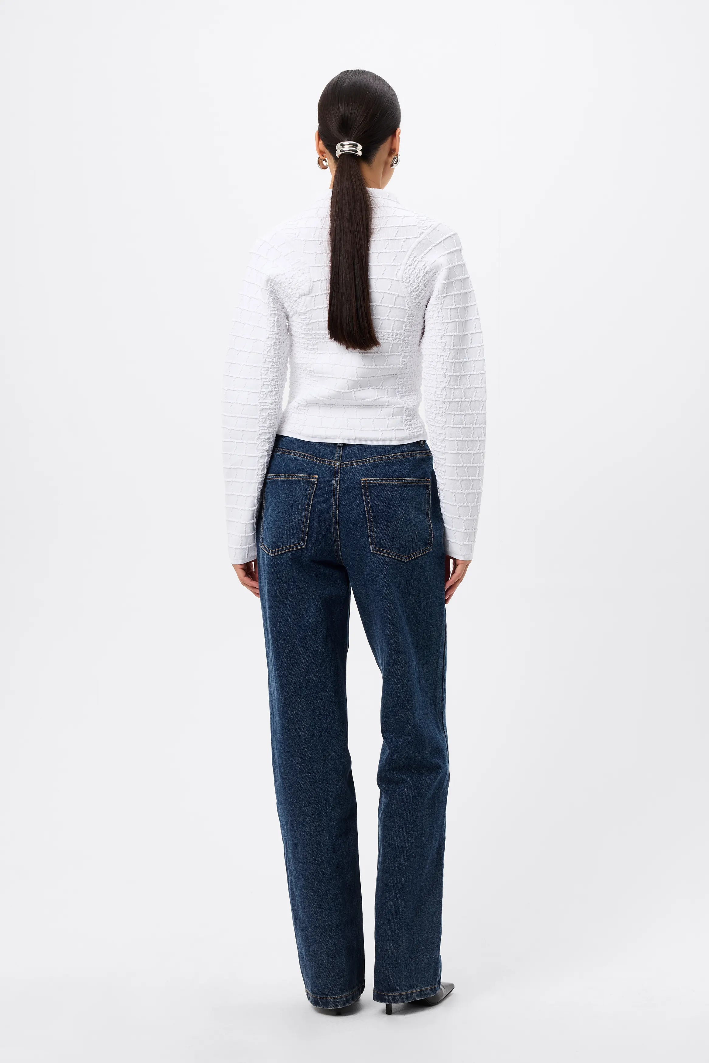 Carter Cardigan - Mossman | White Crocodile Texture Knit Top | Image 7