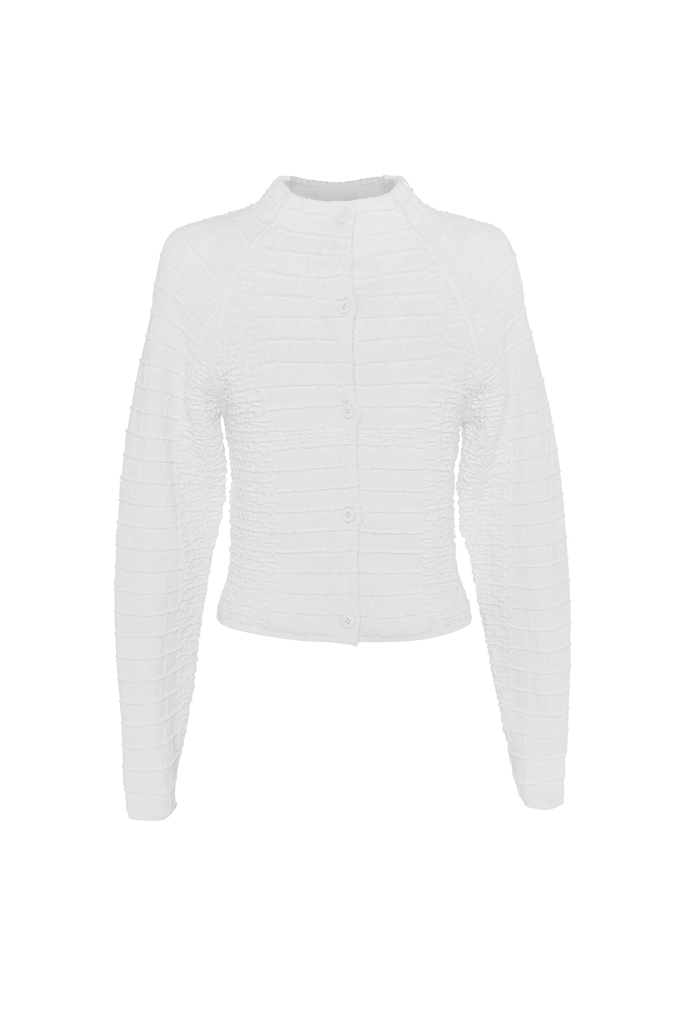 Carter Cardigan - Mossman | White Crocodile Texture Knit Top | Ghost Image