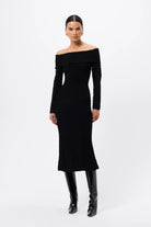 Carter Knit Midi Dress - Mossman | Black Crocodile Off Shoulder Dress | Image 1