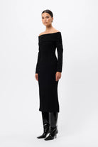 Carter Knit Midi Dress - Mossman | Black Crocodile Off Shoulder Dress | Image 7