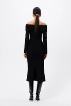 Carter Knit Midi Dress - Mossman | Black Crocodile Off Shoulder Dress | Image 8