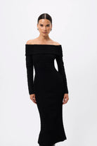 Carter Knit Midi Dress - Mossman | Black Crocodile Off Shoulder Dress | Image 4