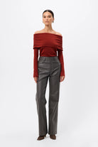 Jordan Wide Leg Pant - Mossman | Grey Pebbled Leather High Waisted Fit | Image 1