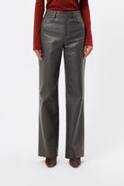 Jordan Wide Leg Pant - Mossman | Grey Pebbled Leather High Waisted Fit | Image 4