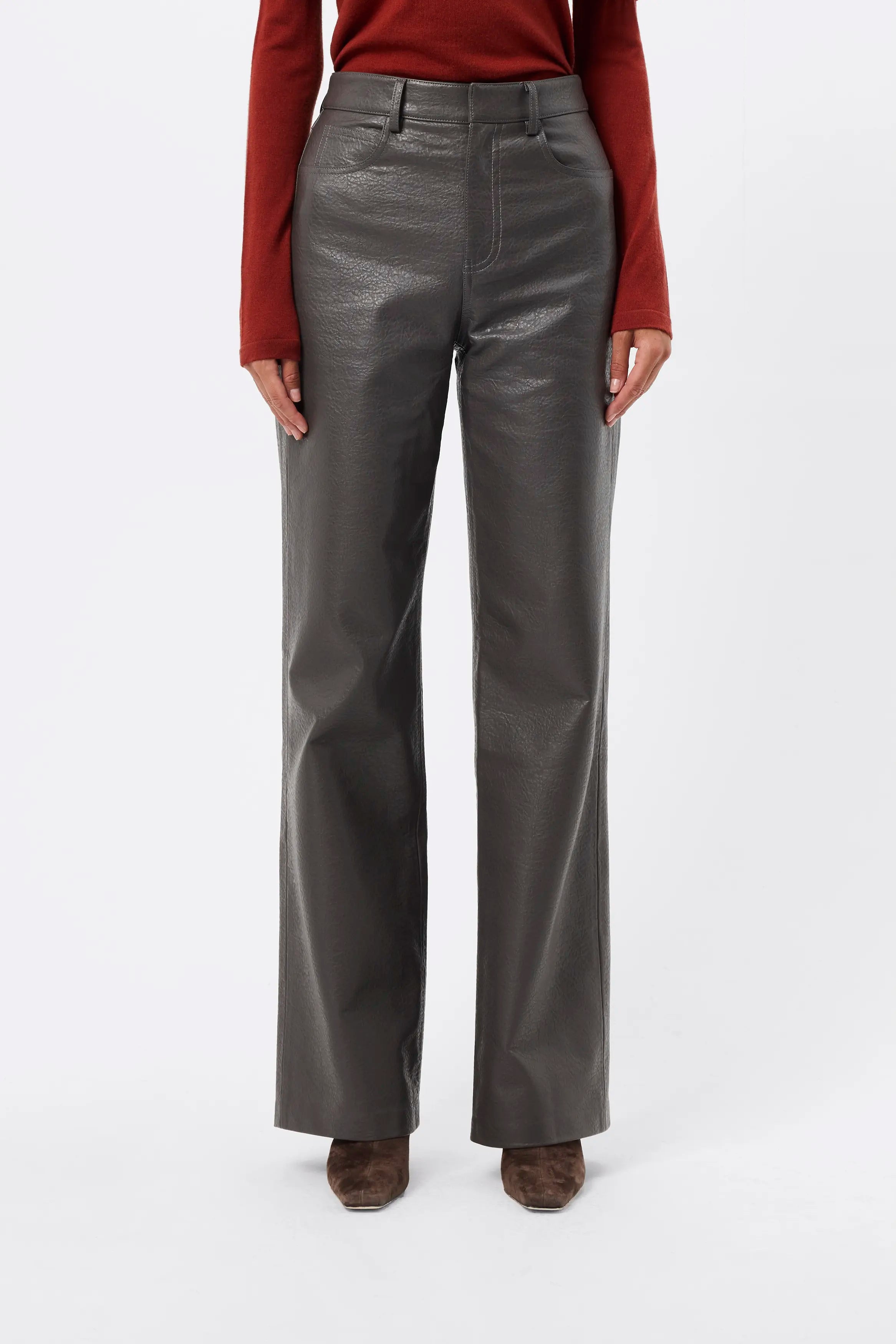 Jordan Wide Leg Pant - Mossman | Grey Pebbled Leather High Waisted Fit | Image 4