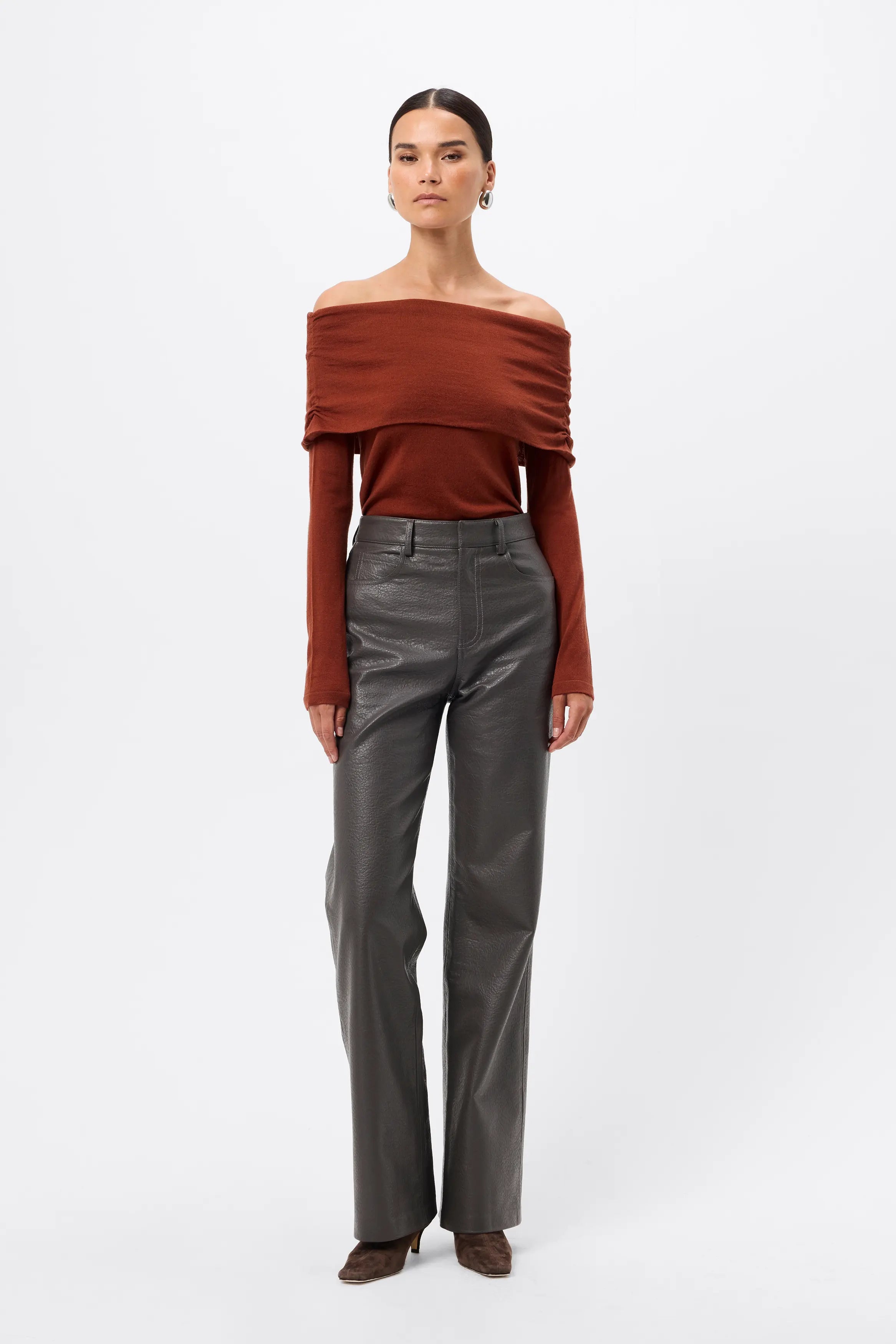 Maine Off Shoulder Merino Top - Mossman | Red Women's Knit Top | Image 6