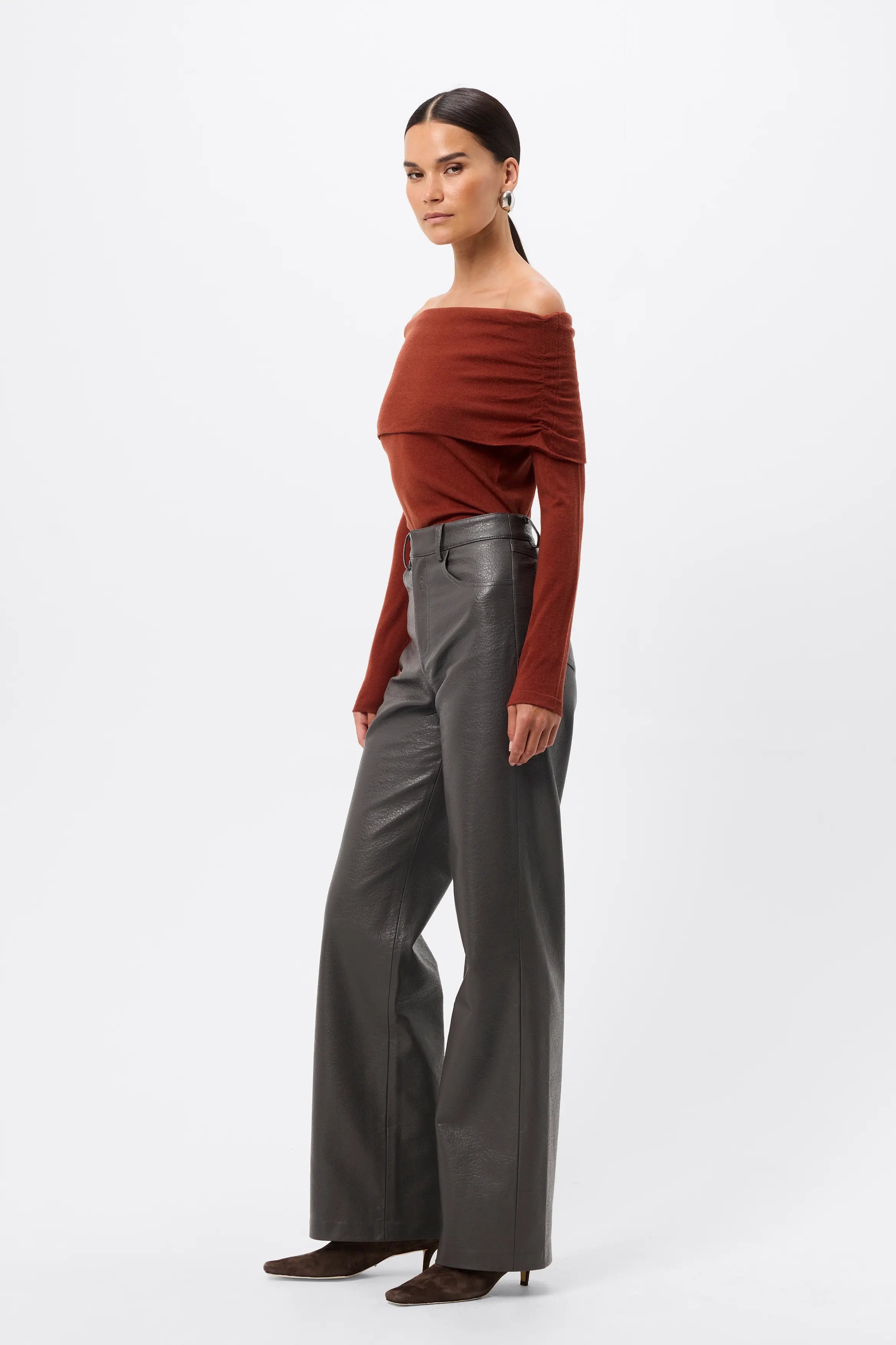 Maine Off Shoulder Merino Top - Mossman | Red Women's Knit Top | Image 3