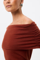 Maine Off Shoulder Merino Top - Mossman | Red Women's Knit Top | Image 2