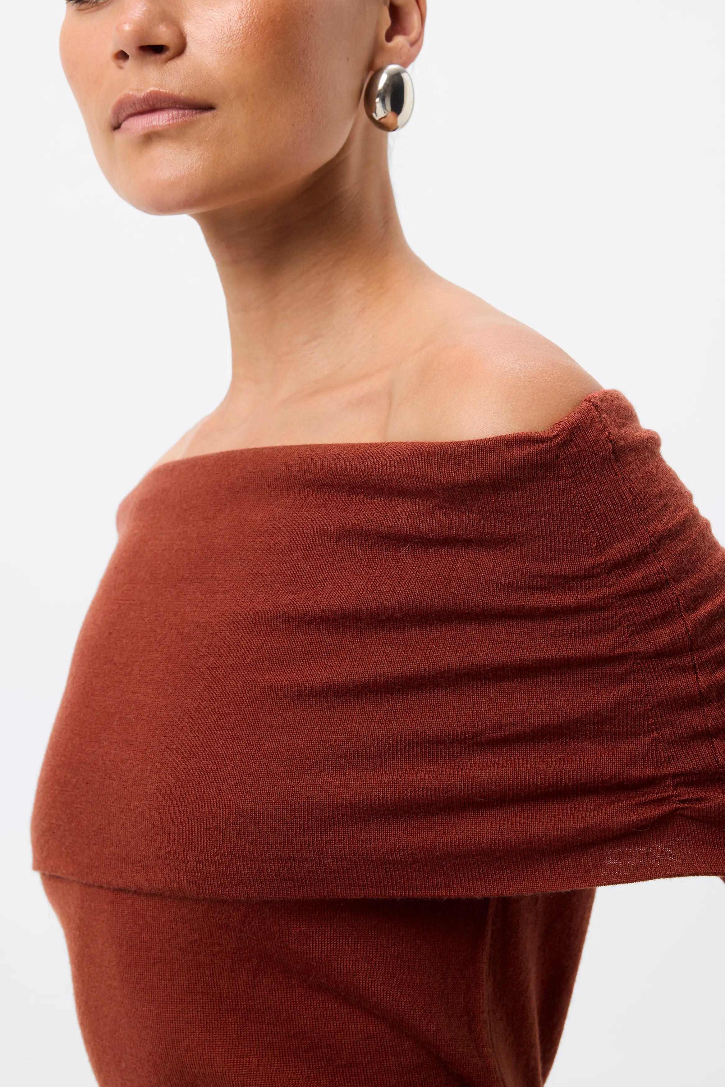 Maine Off Shoulder Merino Top - Mossman | Red Women's Knit Top | Image 2