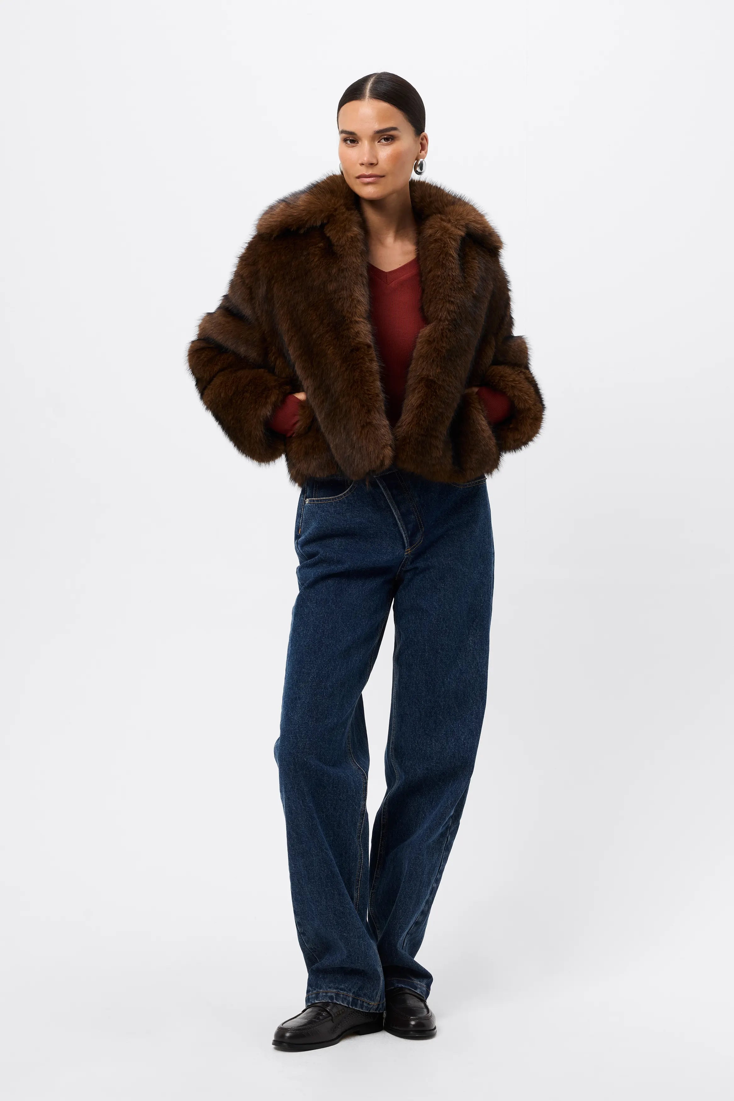 Miranda Jacket - Mossman | Plush Faux Fur Women's Brown Short Coat | Image 4