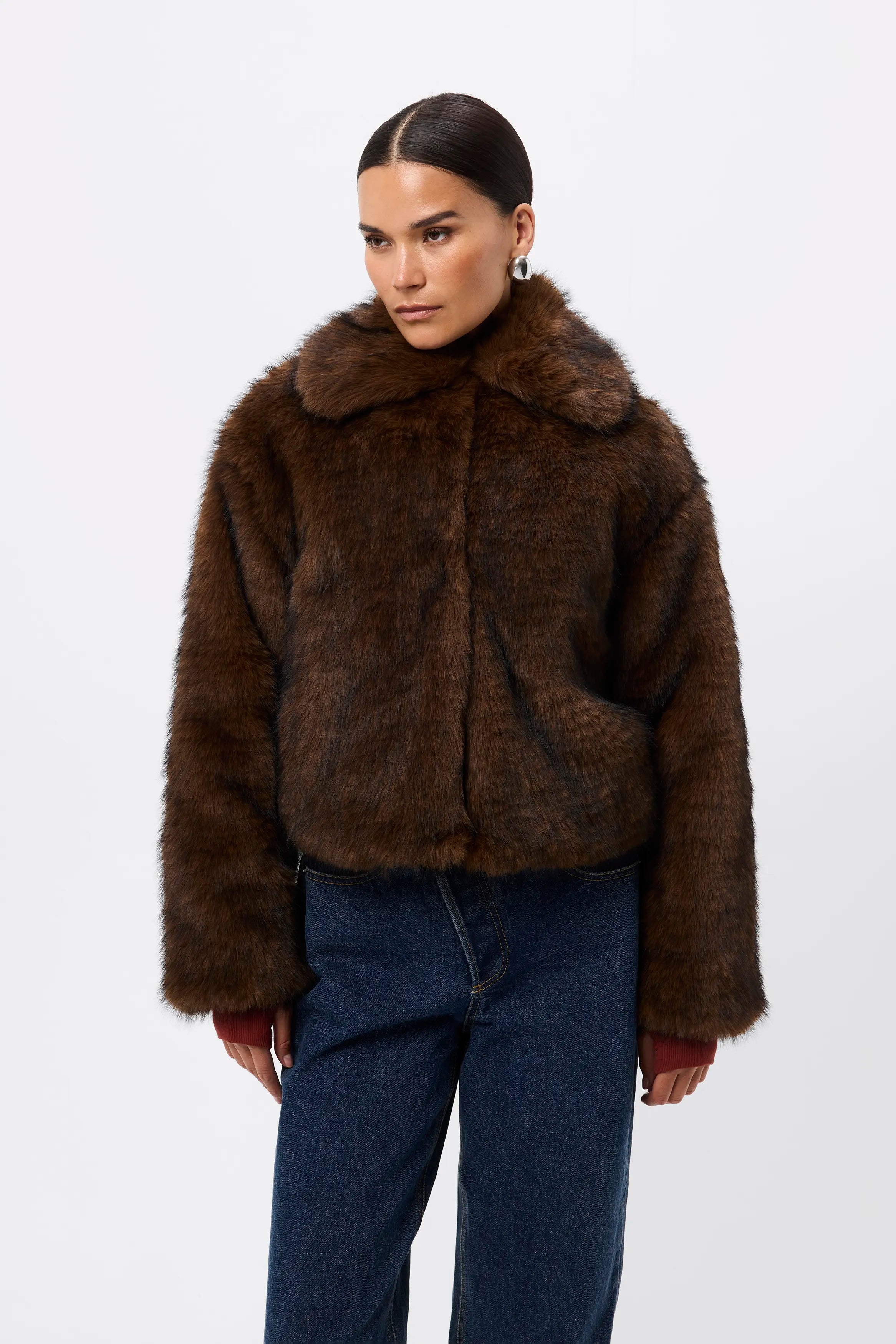 Miranda Jacket - Mossman | Plush Faux Fur Women's Brown Short Coat | Image 7