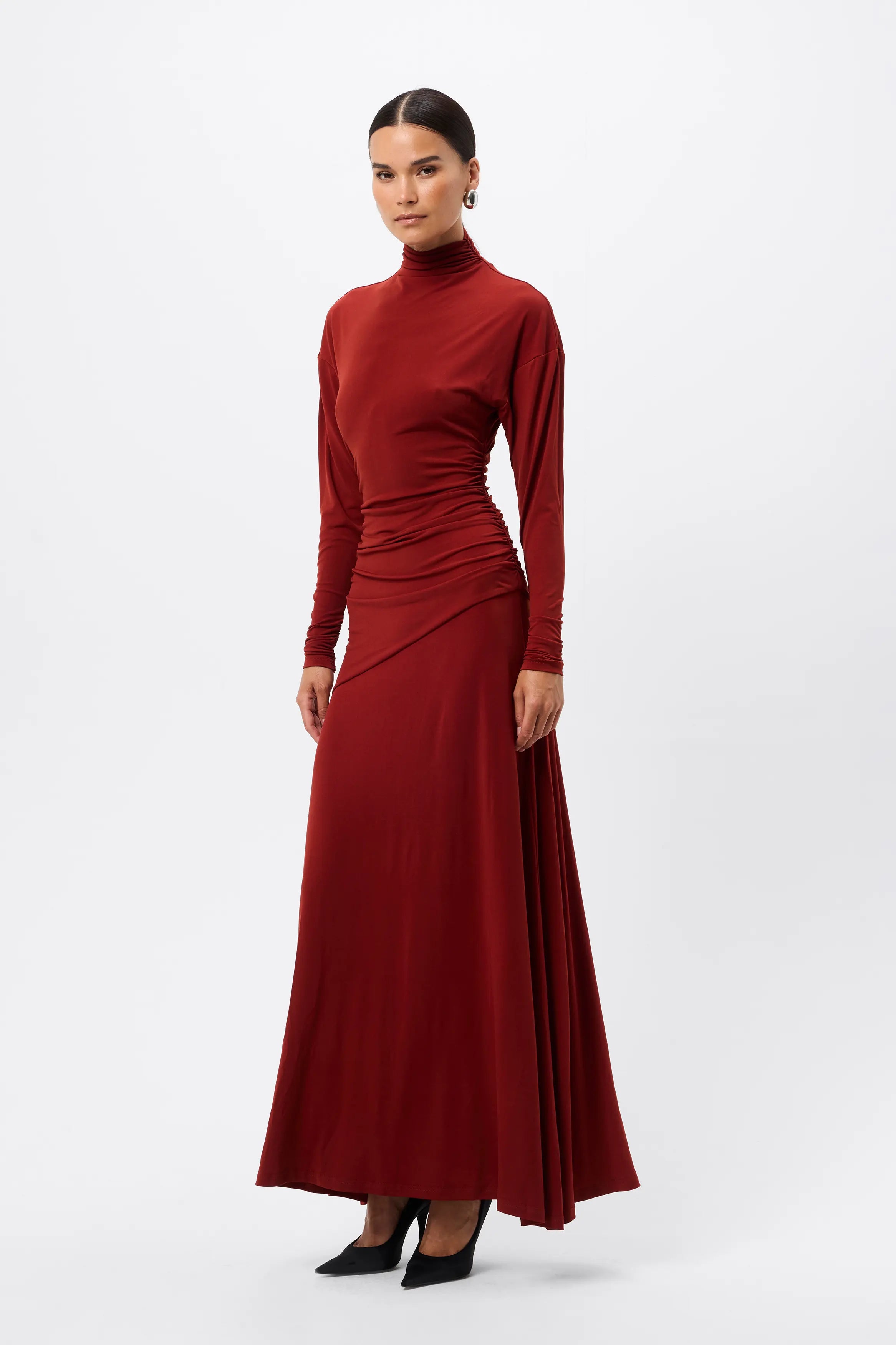 On & On Maxi Dress - Mossman | Red Stretch Jersey Long Sleeve Dress | Image 7
