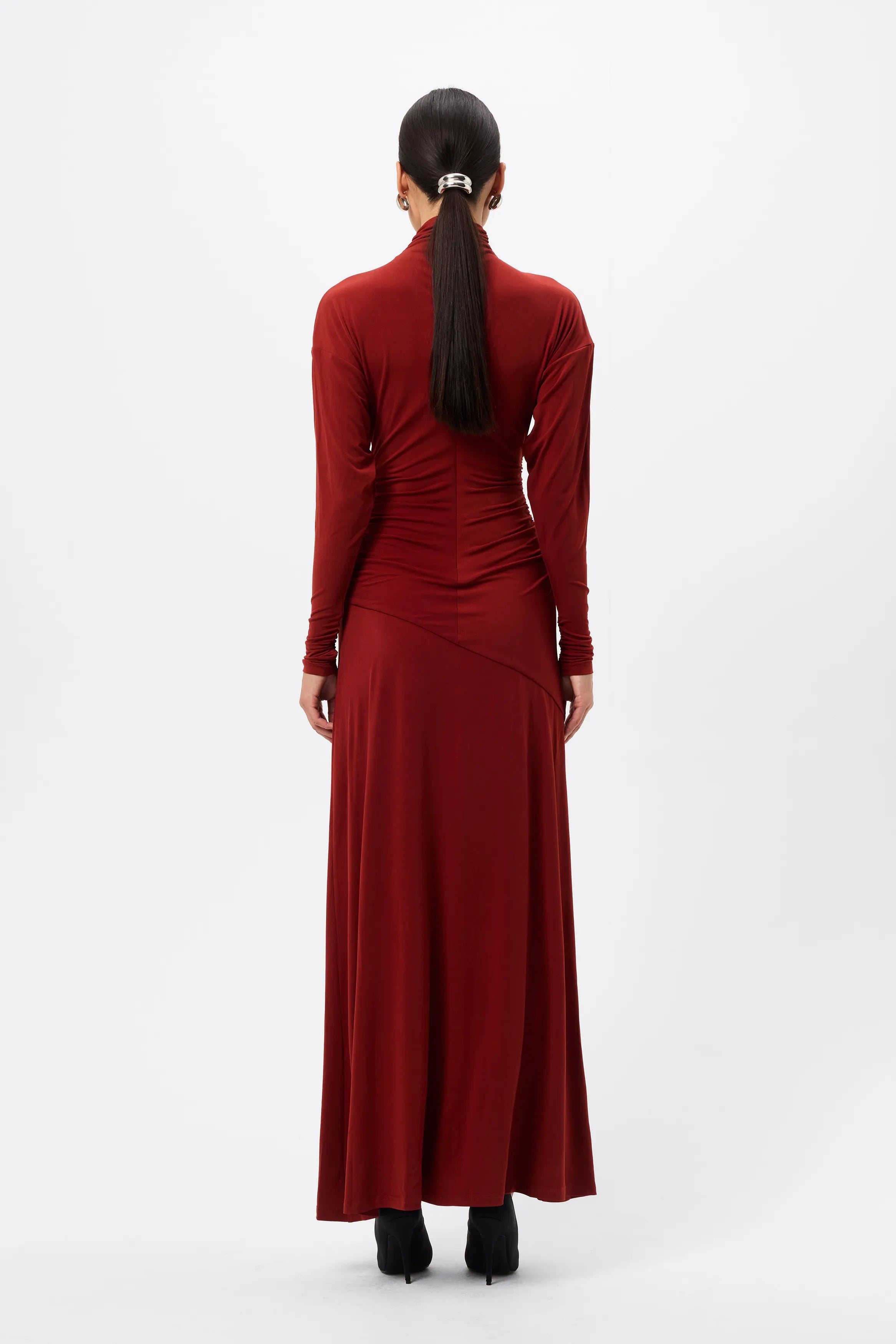 On & On Maxi Dress - Mossman | Red Stretch Jersey Long Sleeve Dress | Image 8
