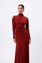 On & On Maxi Dress - Mossman | Red Stretch Jersey Long Sleeve Dress | Image 4