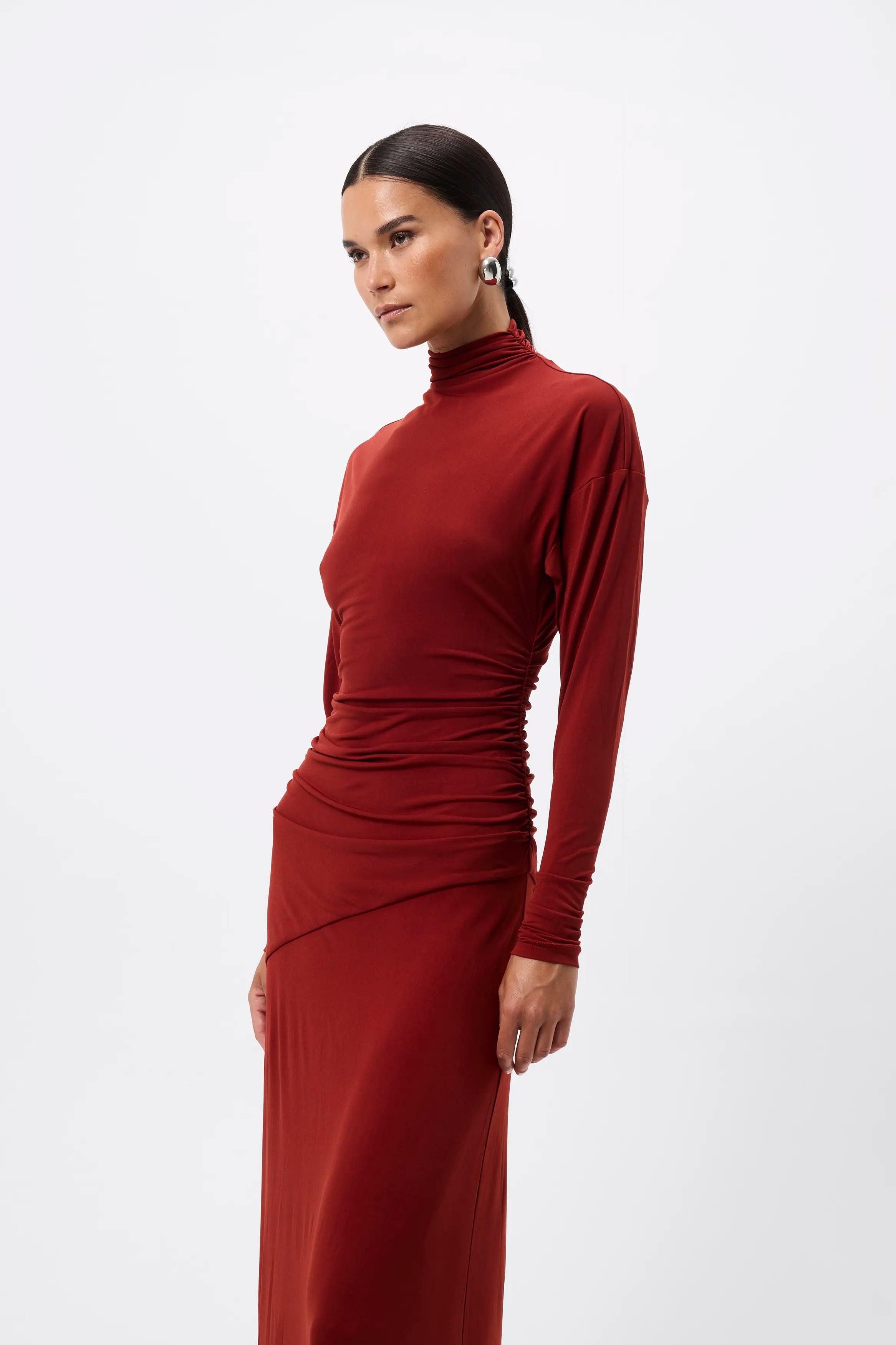 On & On Maxi Dress - Mossman | Red Stretch Jersey Long Sleeve Dress | Image 5