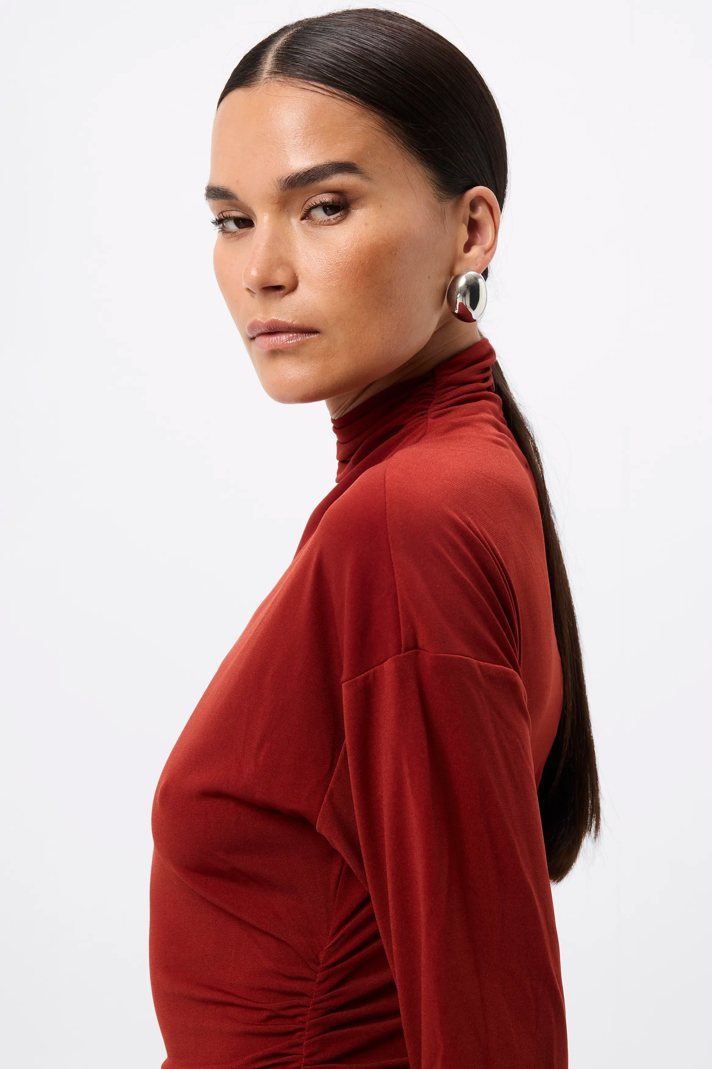 On & On Maxi Dress - Mossman | Red Stretch Jersey Long Sleeve Dress | Image 6