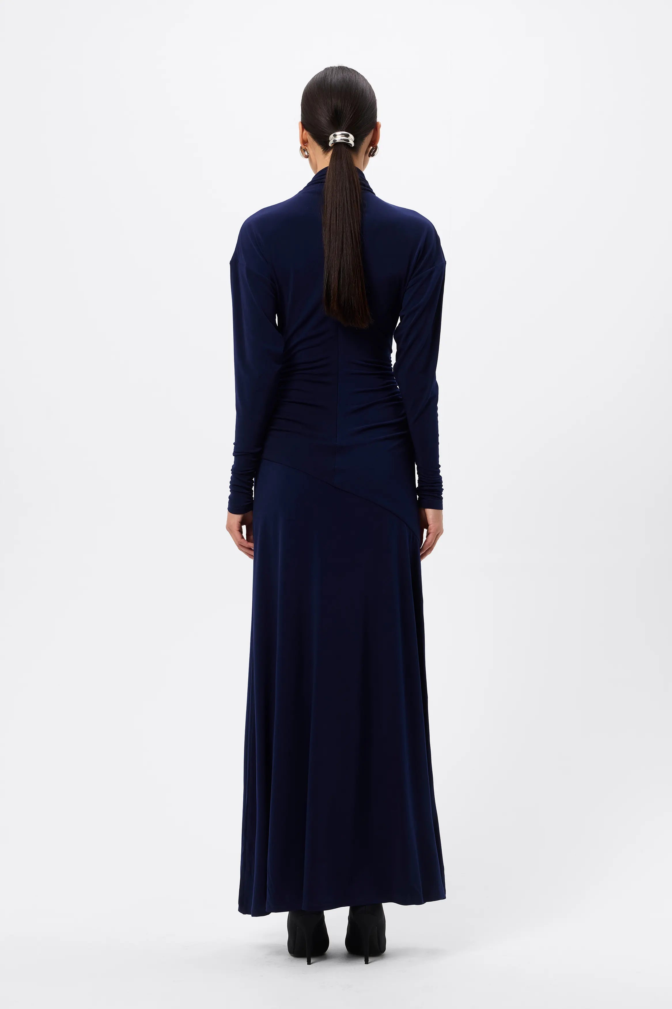 On & On Maxi Dress - Mossman | Navy Stretch Jersey Long Sleeve Dress | Image 8