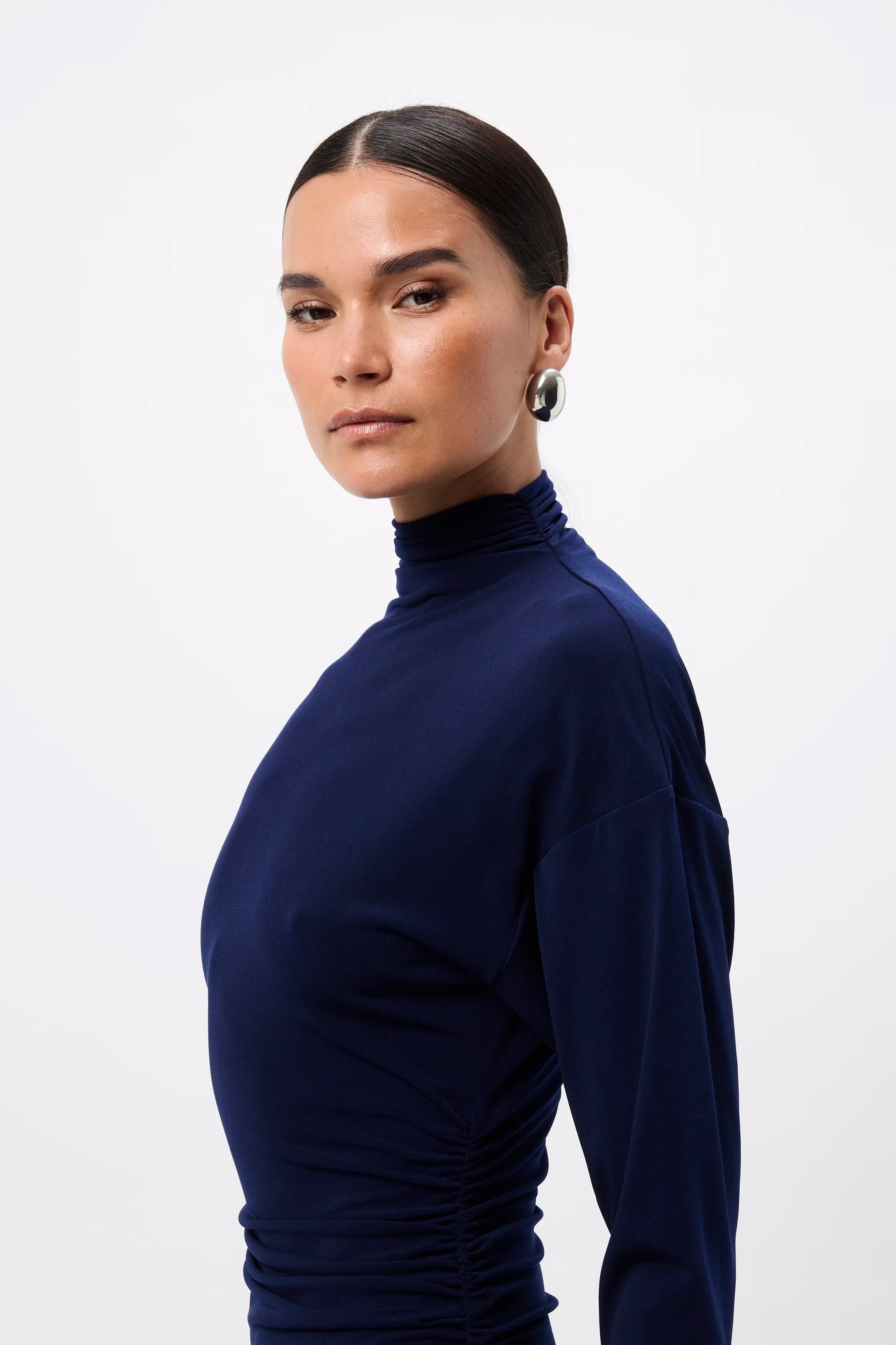 On & On Maxi Dress - Mossman | Navy Stretch Jersey Long Sleeve Dress | Image 5