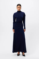 On & On Maxi Dress - Mossman | Navy Stretch Jersey Long Sleeve Dress | Image 1